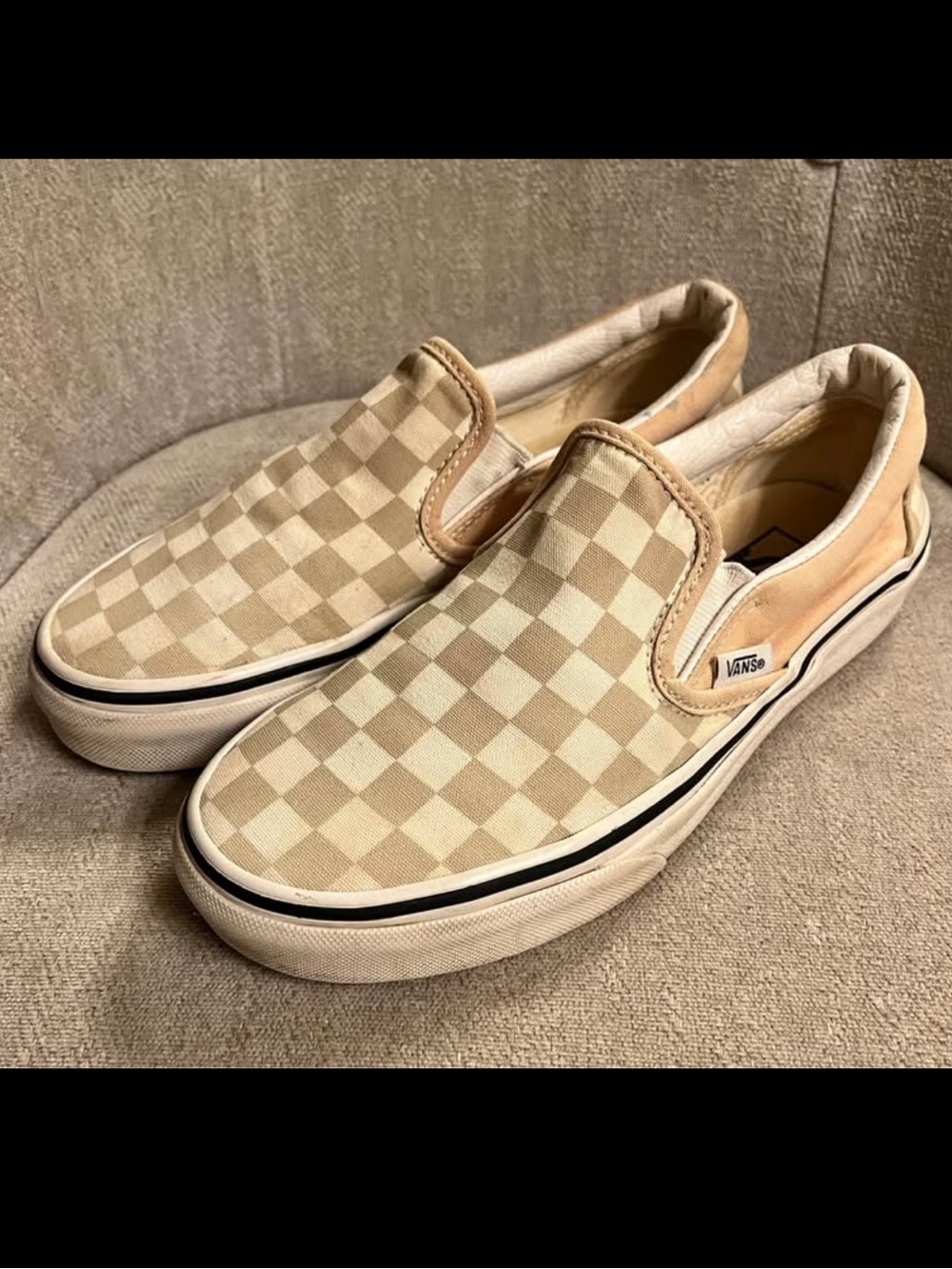 Vans Classic Slip-On Checkerboard Tan Cream Canvas Shoes Womens 5.5 Mens 4